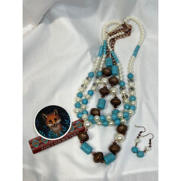 SOUTHWEST TURQUOISE PEARL FANCY Western Rodeo Cowgirl Fashion Necklace Set New - Picture 16 of 16